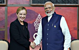 ​Il primo ministro dell'India Narendra Modi con la premier italiana Giorgia Meloni